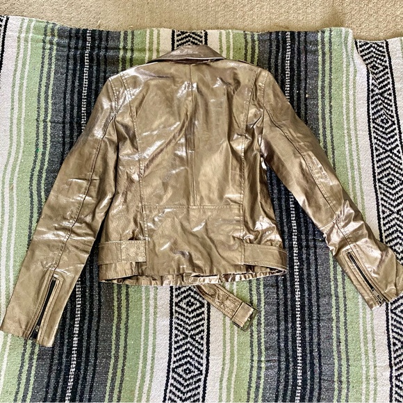 ZARA vegan leather silver metallic logo zip biker jacket - Picture 10 of 10
